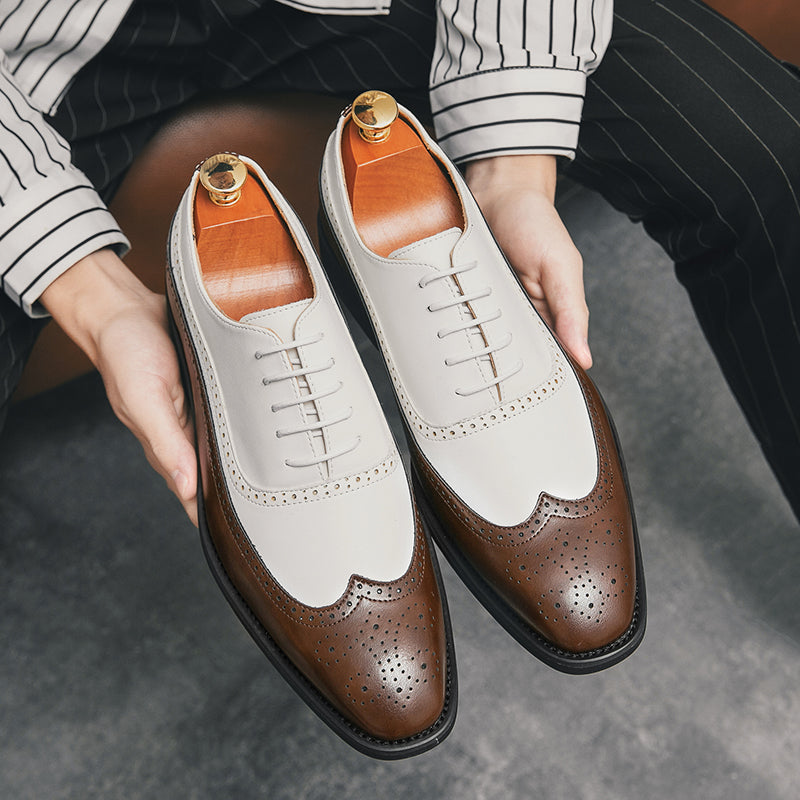 Men Wingtip Detail Dress Shoes, Business Two Tone Oxford Shoes For Wedding party