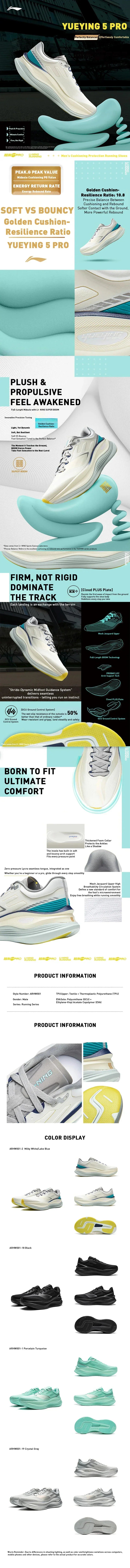 Men's YUEYING 5 PRO Optimized Cushion Running Shoes with Wide Toe Box SUPER BOOM LiNing Sneakers ARHV013 ARHW001