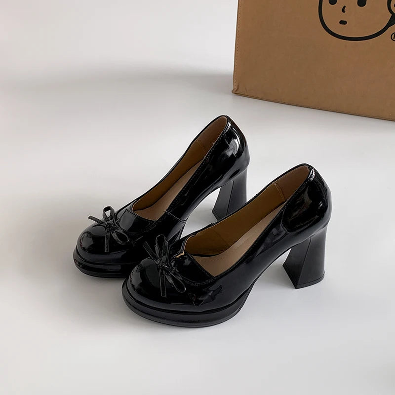 New Platform Thick Heel Women Mary Jane Shoes Fashion Butterfly-knot Slip On Shoes Ladies Outdoor Dress Pumps