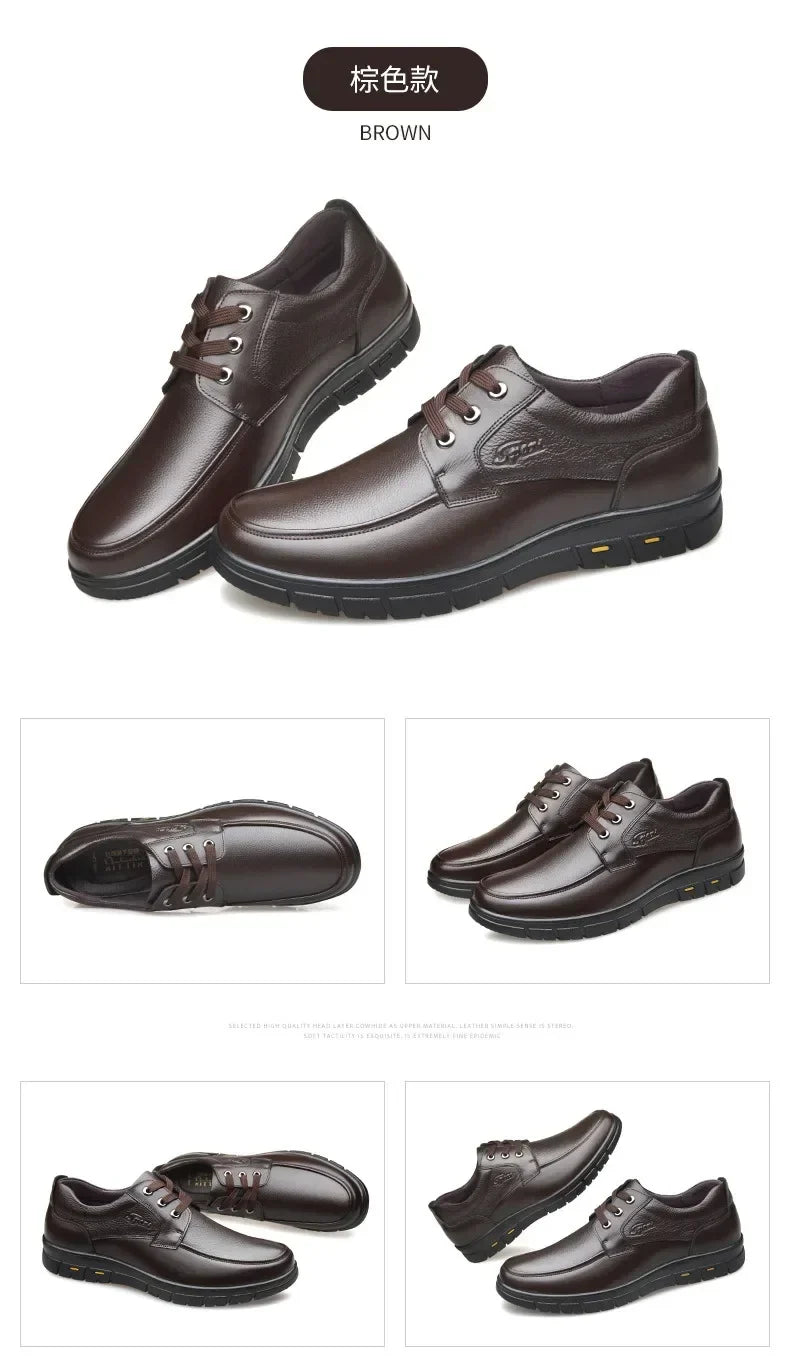 Men PU leather Casual Shoes Soft Sole Lace-up Luxury Brand Middle-aged Old Man Dad Lightweight Loafers Shoes  Zapatillas