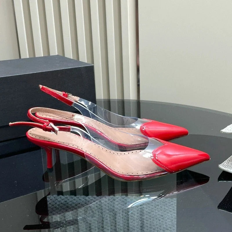 2026 European Summer New Women'S Sandals Pointy Thin Heels High Heels Back Empty Head Transparent Film Fashion Women'S Pumps
