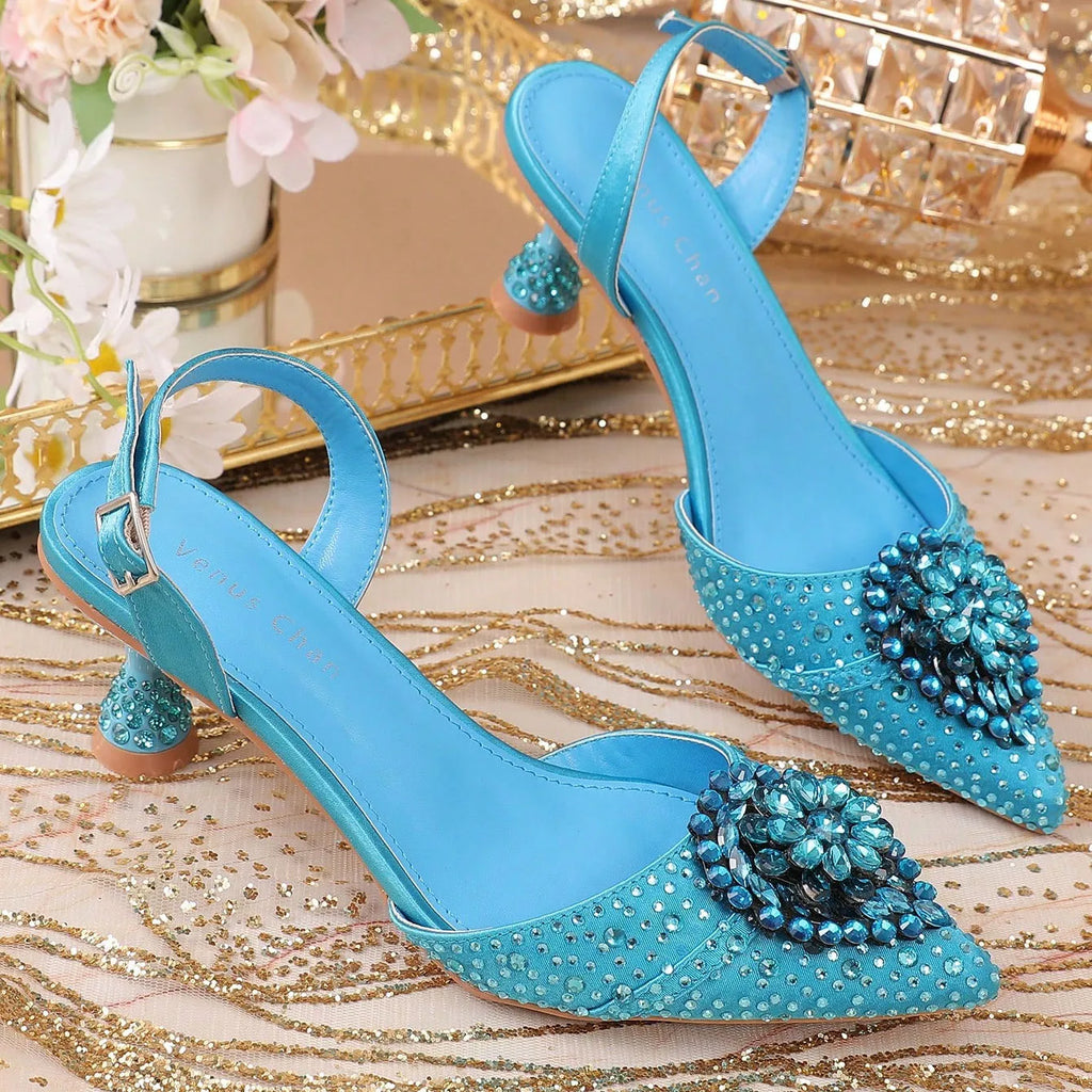 2025 Women's Green High Heels - Italy-Inspired Rhinestone Pointed-Toe Design for Gorgeous Parties | Plus Size Available