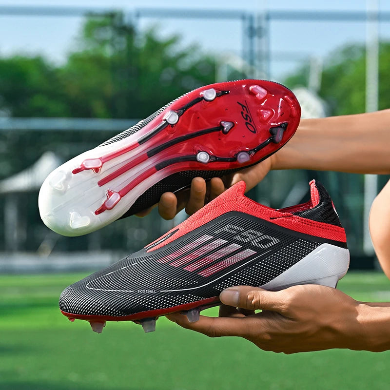 Without-lace Mens Football Boots Youth FG Professional Training Studded Fast Soccer Cleats Non Slip Football Shoes for Boys F50