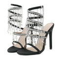 Eilyken Golden Crystal Rhinestone Women's Sandals Fashion String Bead Nightclub Stiletto Heel Wrap Strap Peep Toe Summer Shoes