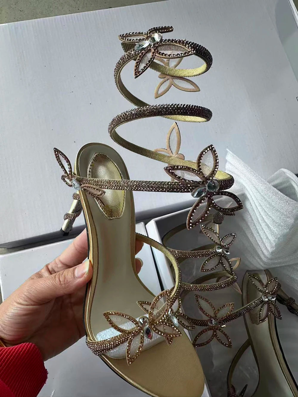 Aneikeh Street Style CRYSTAL Narrow Band Thin High Heels Women Sandals 2026 Summer Open Toe Ankle Strap Female Shoes