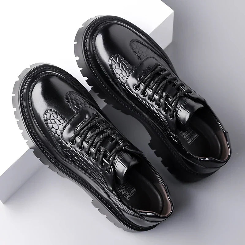 Retro Brown Men's Banquet Leather Shoes Thick Soled Wear-resistant Work Shoes2025 Classic Brand Men's Business Dress Shoes