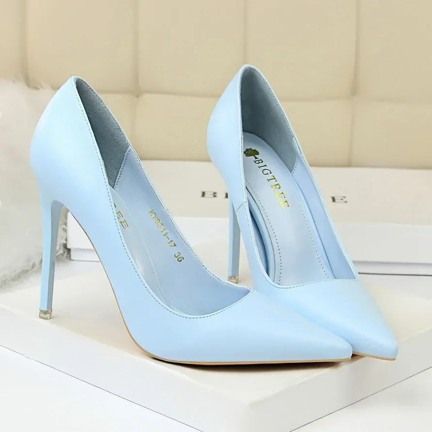Plus Size 34-43 Woman Classic Concise 7.5cm 10.5cm High Heels Lady Elegant Colorful Pumps Scarpins Yellow Mid Low Heels Shoes