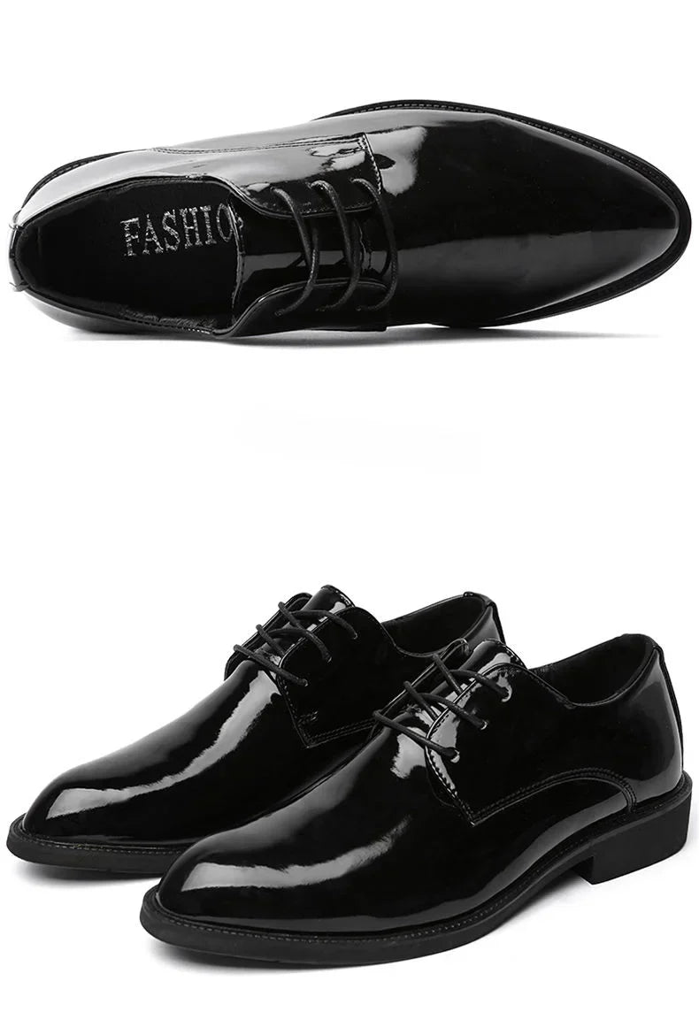 Autumn Winter Bright Upper Business Patent Leather Dress Shoes Man 2025 Trend Elegant Social Shoe for Men and Classic Party 39