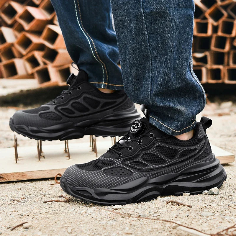 Fashion Couple Work Safety Shoes Rotating Button Steel Toe Men's Shoes Big Size Work Sneakers Puncture-Proof Protective Shoes