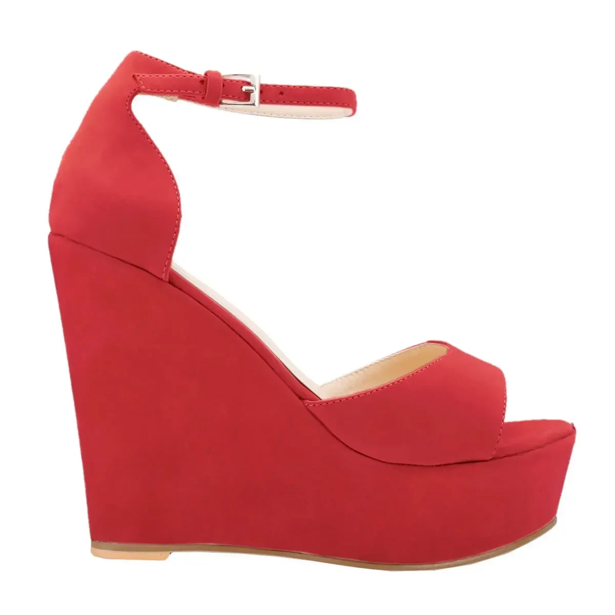 Women Sandals 14cm Sexy Peep Toe Ankle Strap Platform Wedge High Heels Sandal Party Red Wedding Dress Ladies Shoes Large Size