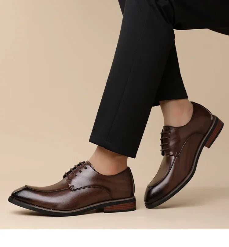 Men's Formal Leather Shoes, Comfortable Soft Sole Office Derby Shoes, Breathable Anti-Slip Business Men's Shoes-HT1009