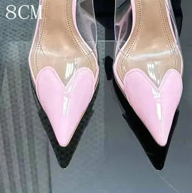 2026 Spring Summer New Fairy Wind Pointy High Heels Female Love Shaped Transparent Sandals Sexy Party Pumps