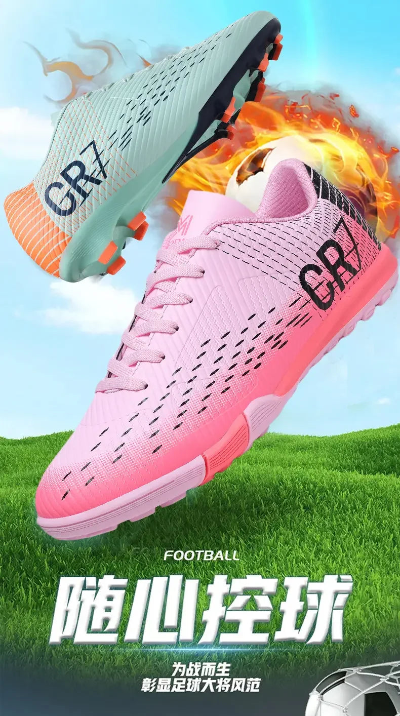 Unisex Youth Soccer Cleats Mesh Breathable Mixed Stud Ankle Support Non Slip Sole Teen Boys Girls Training Boots
