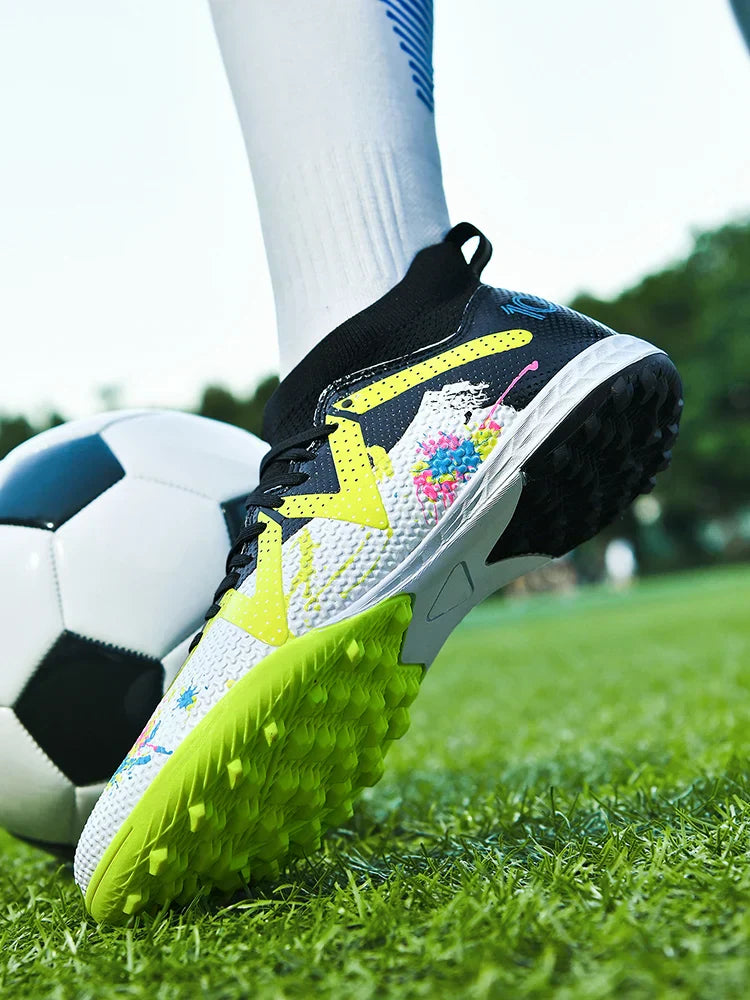 Professional Soccer Shoes TF Broken Nail Teenagers Durable Looking HighTops Training Shoes Adult Outdoors Non Slip FootballShoes