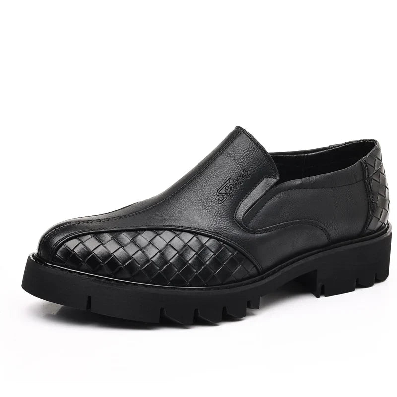 حذاء رجالي أسود من الجلد بنعل سميك لزيادة الطول، مناسب للاستخدام اليومي والمكاتب والأماكن الخارجية والحفلات، حذاء شبابي عصري جديد