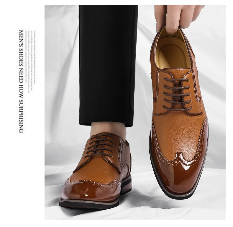 New Designer Business Leather Shoes for Men Color Match Lace Designer Casual Shoes Male Spring Autumn New Dress Brogue Shoe Man