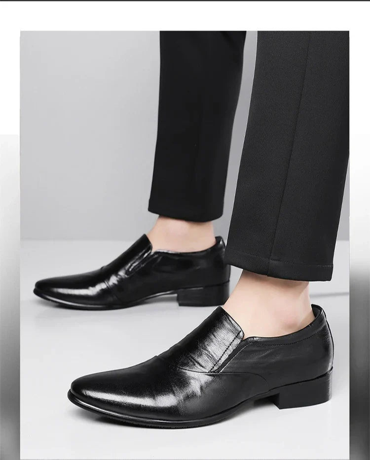 2026 New Low-heeled Business Shoes for Men Black Spring Summer Leather Shoes Male Fashion Casual Dress Shoe Man