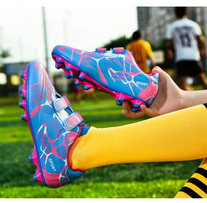 Kids Soccer Shoes Outdoor Non-Slip Football Sports Shoes Boy Training Shoes Child HOOK&LOOP Lightweight Children's Soccer Cleats