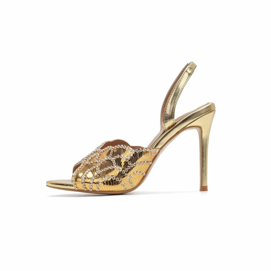 2026 New Gold Pineapple Sexy Rhinestone Fine High Heel Sandals Women's Outdoor Wear Glamorous Lady Executive Plus Size Slippers