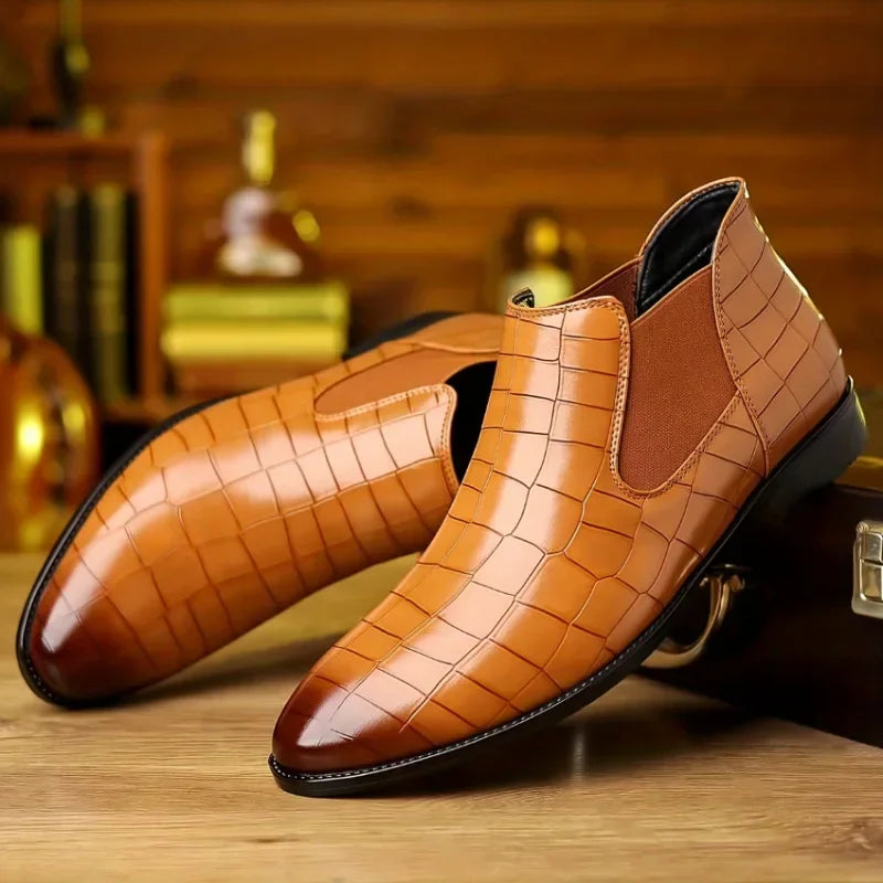 Men's Chelsea Boots Luxury Pointed-toe Ankle Boots Men Trendy High Quality Leather Shoes Business Dress Boots Big Size Men Shoes
