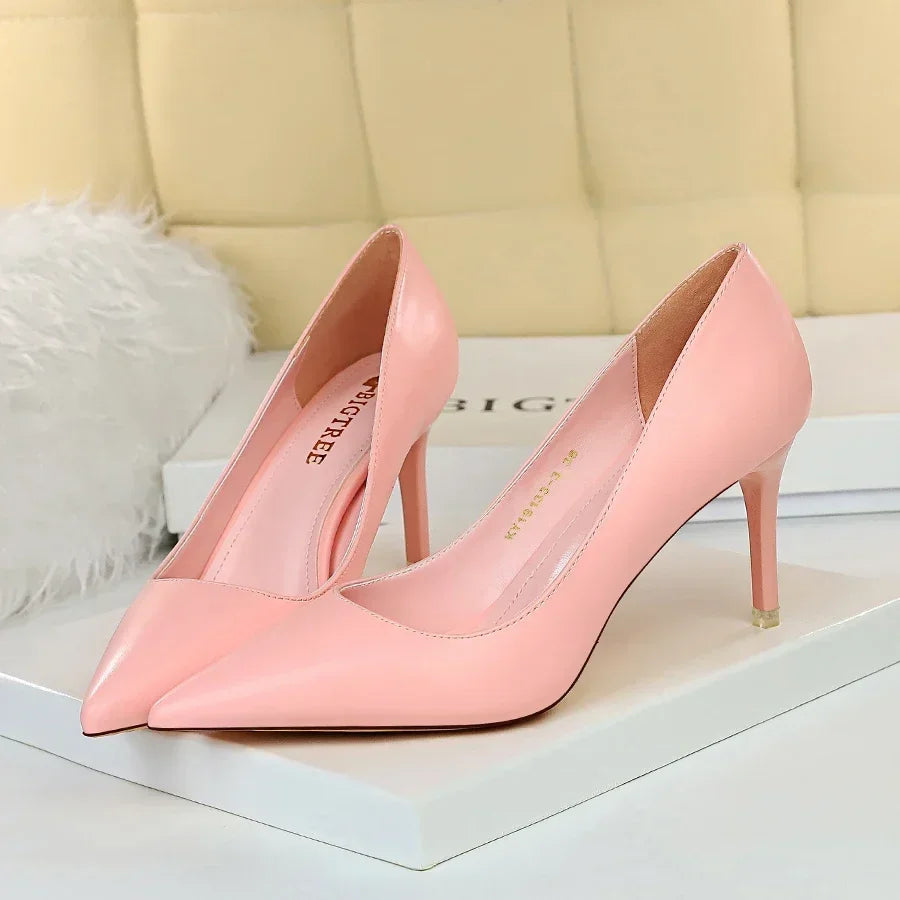 Plus Size 34-43 Woman Classic Concise 7.5cm 10.5cm High Heels Lady Elegant Colorful Pumps Scarpins Yellow Mid Low Heels Shoes
