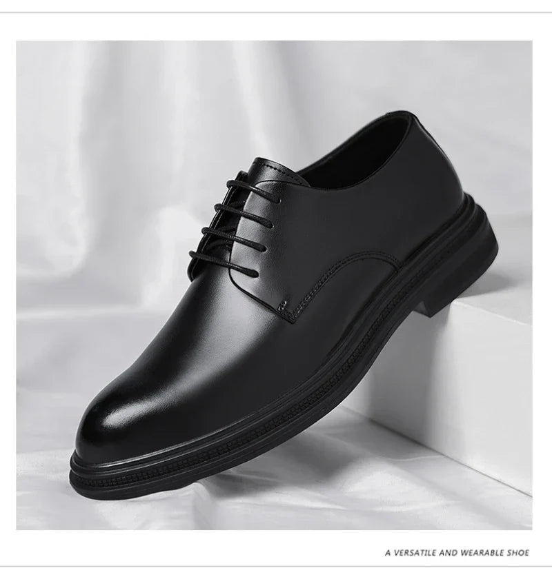 Mens Black Leather Shoes Autumn British Style Formal Business Footwear Low Top Commute Style Dress Shoes For Suits