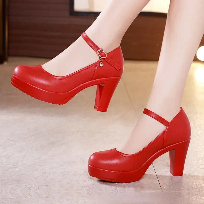8 10 12cm Small Size 32-43 Shallow Thick Bottom Platform Pumps Women 2026 Block High Heels Shoes for Office Model Wedding Dress