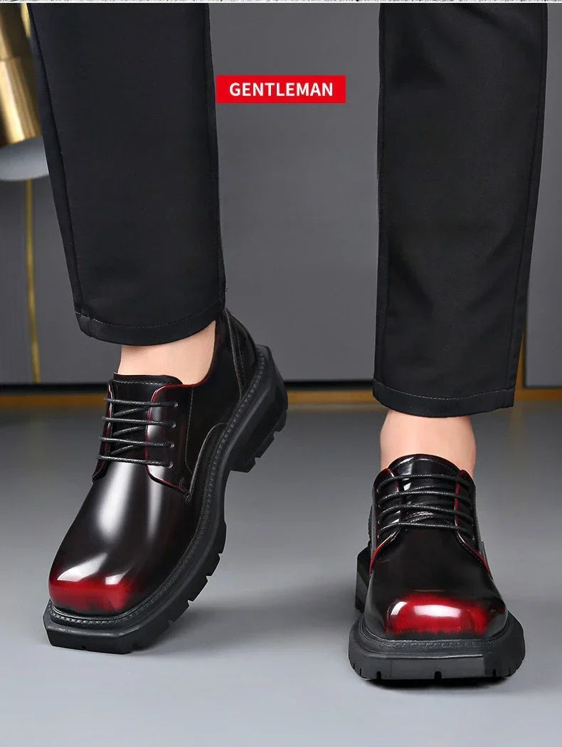 British Thick-soled Formal Leather Shoes Men Spring Autumn Lace Designer Platform Shoes Male Fashion Business Casual Shoe Man