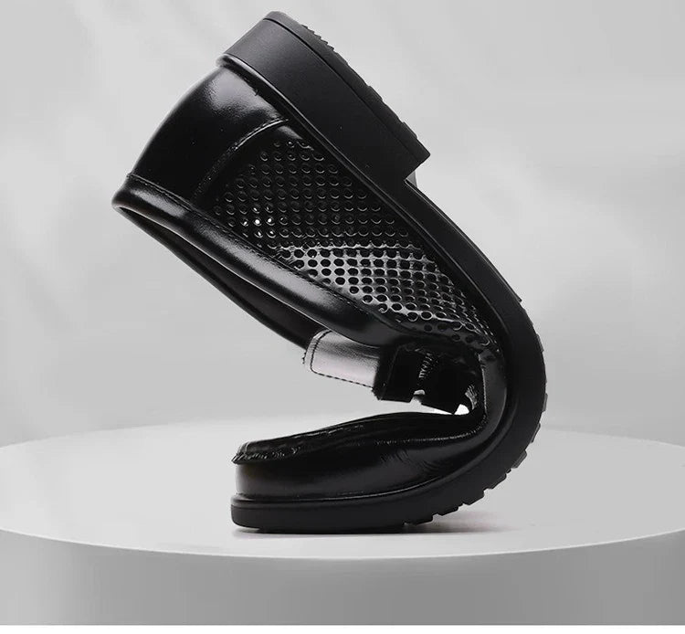 2026 Summer New Men's Breathable Leather Loafers Slip-On Hollow Out Casual Business Casual Shoes for Man Flat Driving Shoes Male