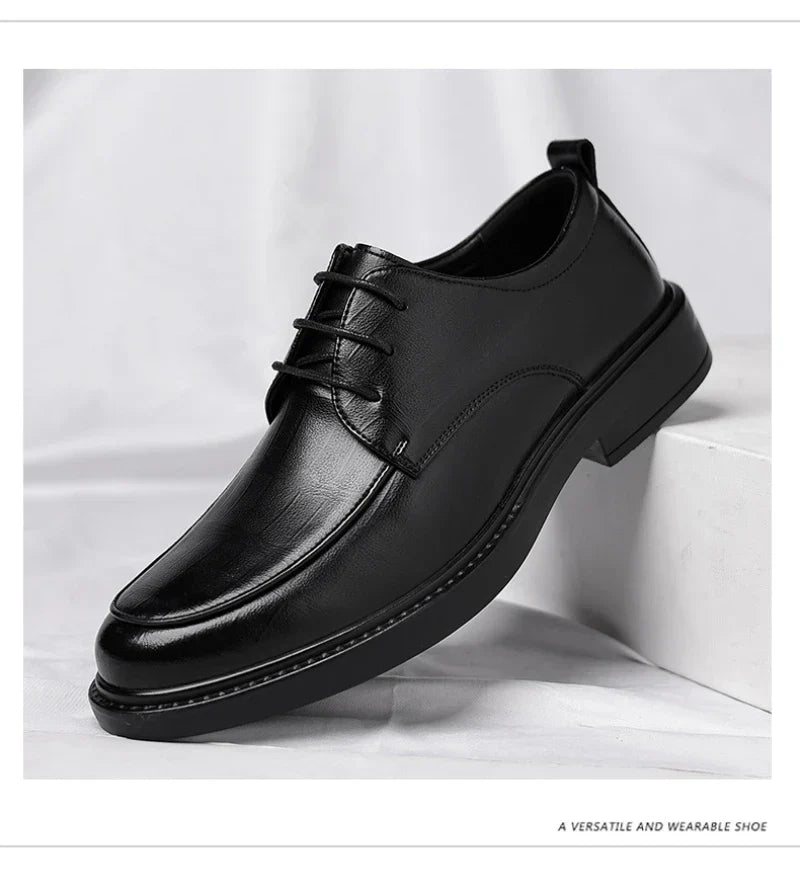 Leather Shoes Men's Four Seasons Business Formal British Casual Commuting Style Black Heightening Wedding Groom's Shoes New
