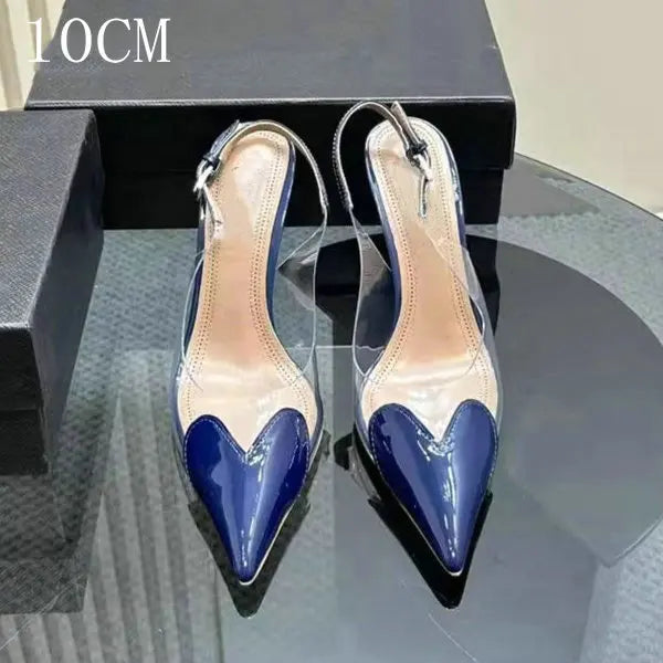 2026 New Style Fashion Heart-shaped Patched Pumps Transparent Platform Pointed-Toe High Heels Evening Shoes