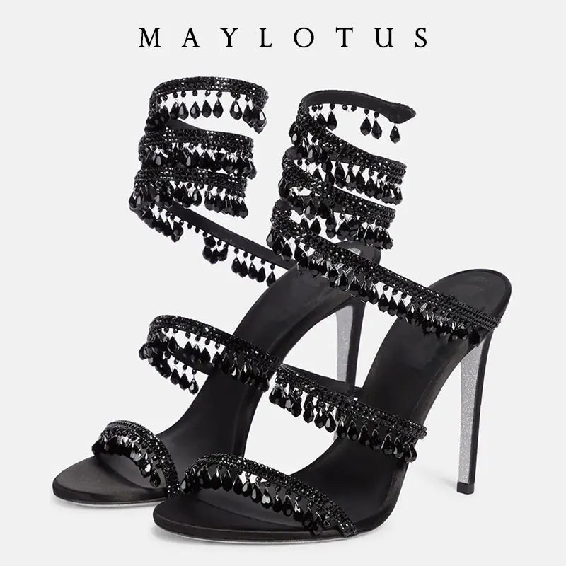 Spring/Summer New Water Diamond Jewel Wrist Wrapped Snake-shaped High Heel Sandals Sexy Large Size Shoe Girl Women Sandals