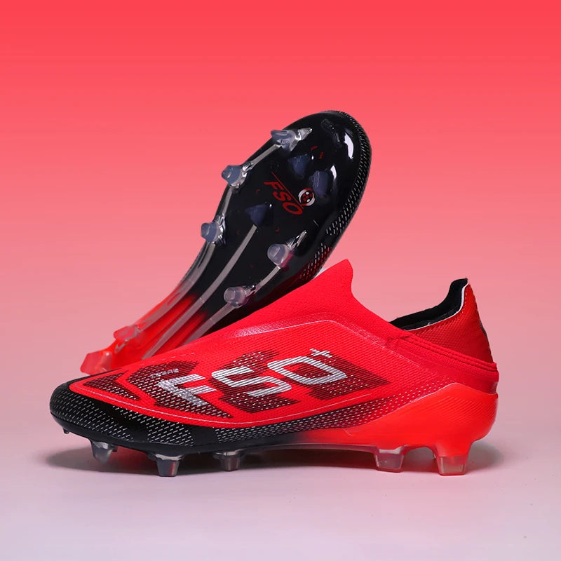 Without-lace Mens Football Boots Youth FG Professional Training Studded Fast Soccer Cleats Non Slip Football Shoes for Boys F50