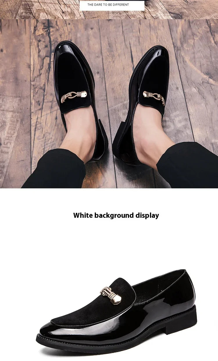 Lightweight Metal Trim Retro British Style Small Leather Shoes Pointed Leather Matching Color Slip-On Loafers for Men