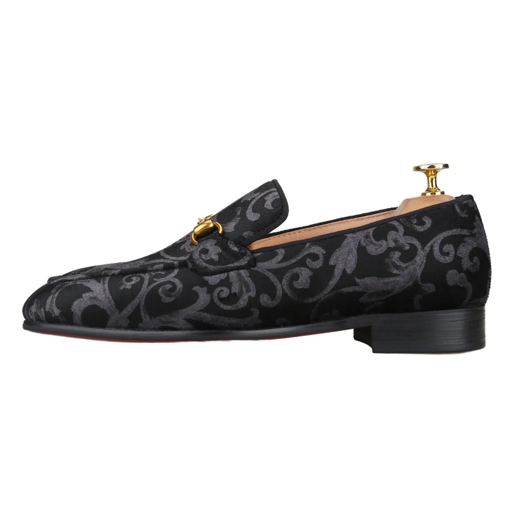 Piergitar Retro Style High-End Custom-Made Baroque Jacquard Velvet Men's Loafers With Horsebit Buckle Slip-On Smoking Shoes