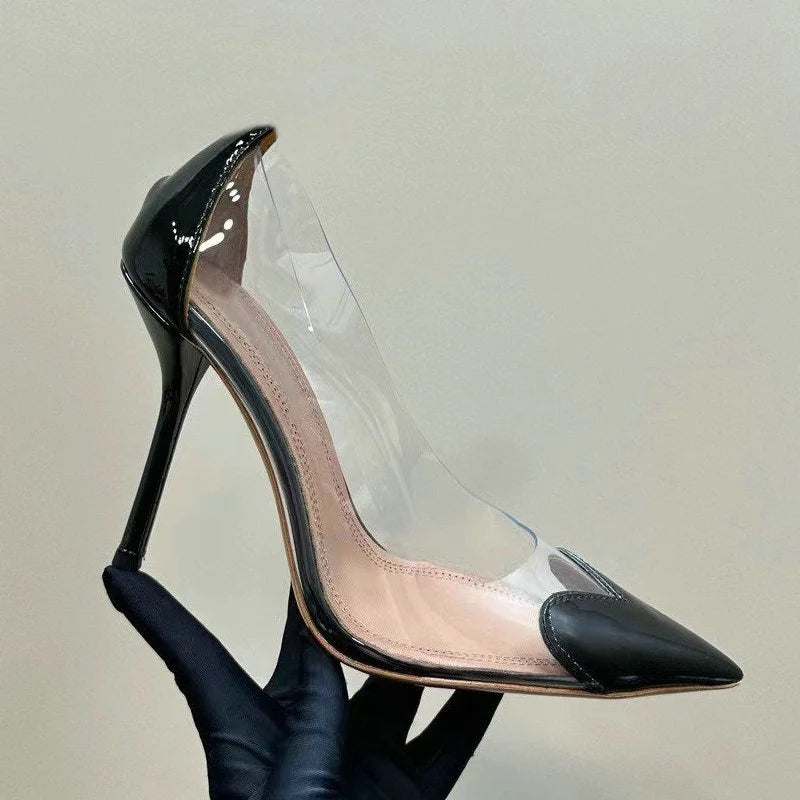 2026 Spring Summer New Fairy Wind Pointy High Heels Female Love Shaped Transparent Sandals Sexy Party Pumps