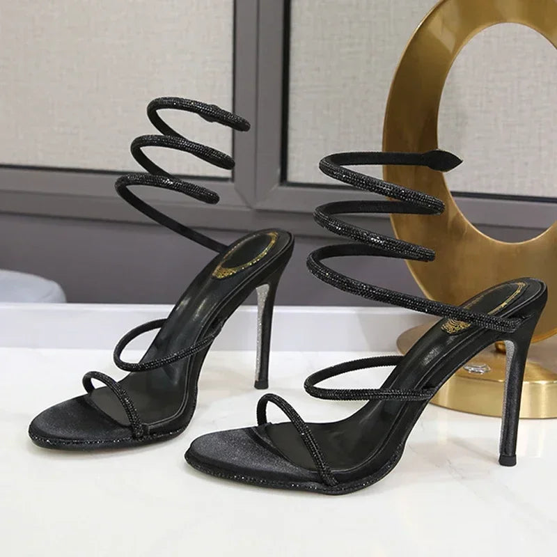 Eilyken Fashion Crystal Stiletto High Heels Woman Sandals Street Style Sexy Open Toe Wedding Party Prom Ankle Strap Shoes