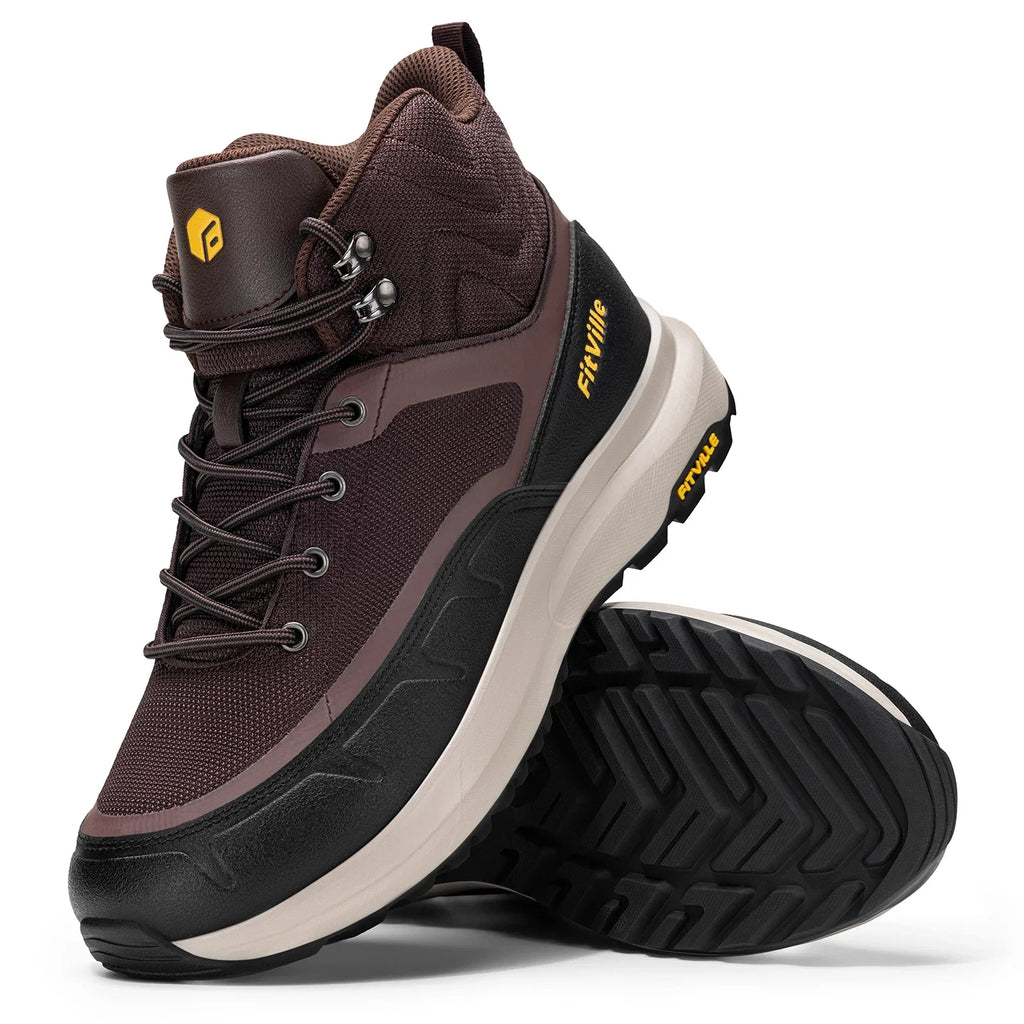 Fittington Outdoor Hiking Boots For Men Leather Wide Toe Ankle Boots Me's Mid-top Shoes Arch Support Non-Slip Wear Resistant
