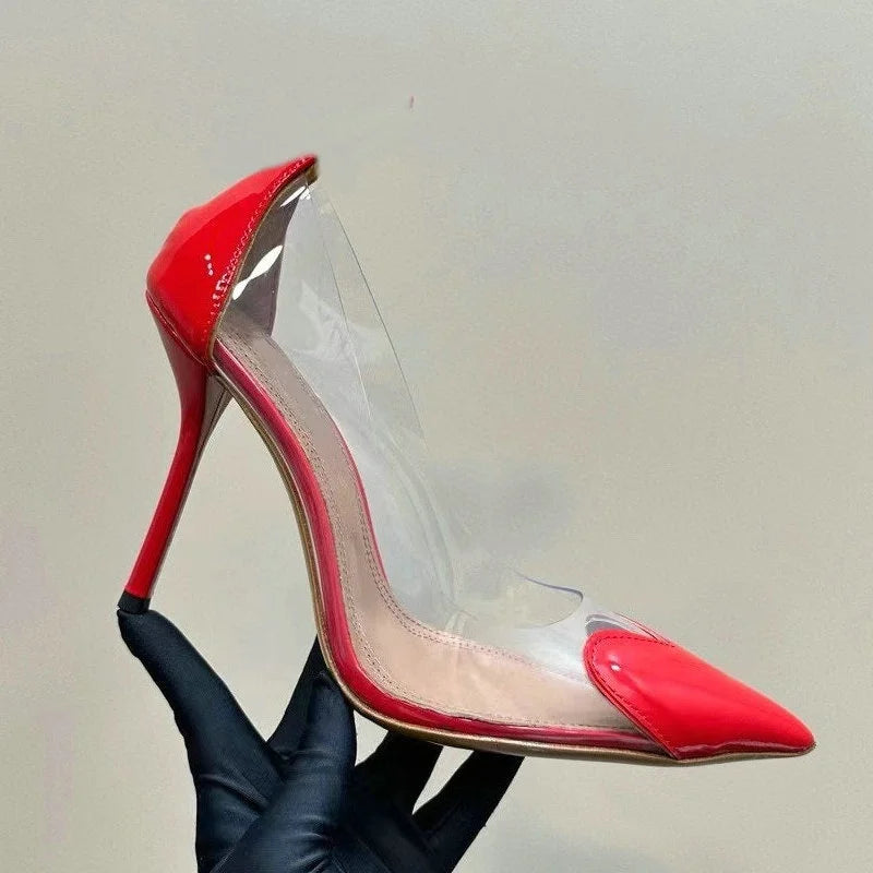 2026 Spring Summer New Fairy Wind Pointy High Heels Female Love Shaped Transparent Sandals Sexy Party Pumps