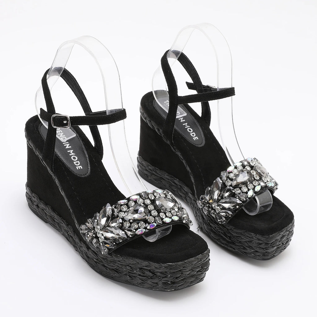 Trendin Mode Women's Velvet High Wedge Sandals 10cm Heel