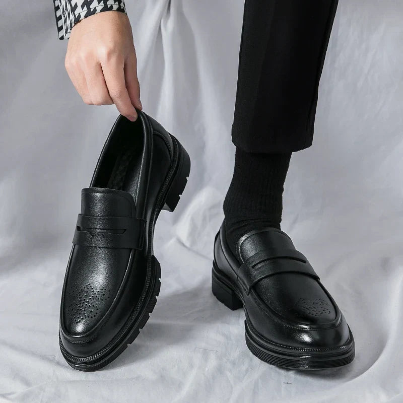 Spring Luxury Thick soled Casual Shoes Men's Black Penny loafers men Brown Business Office Dress Shoes for Mentênis masculino
