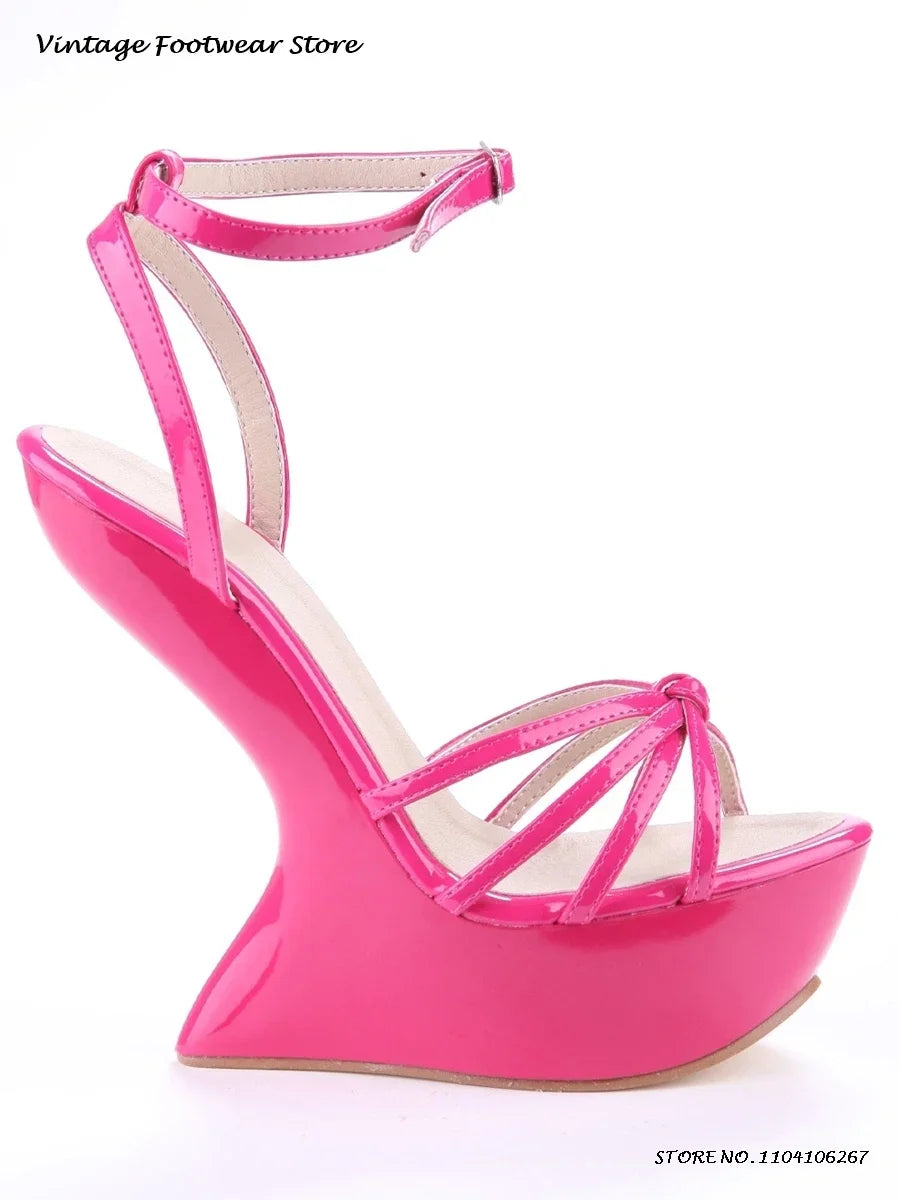 Candy Color Platform Strappy Sandals Novelty Round Open Toe Wedges High Heels Summer Women's Buckle Strap Party Prom Dress Shoes