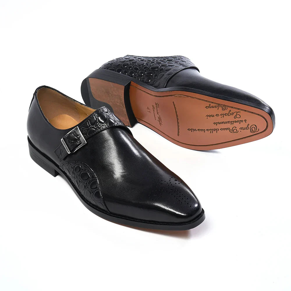 Luxury Men's Genuine Leather Monk Strap Shoes Cowhide Business Office Formal Dress Shoes with Buckle Italian Style for Weddings