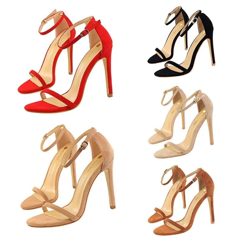 Women Gladiator Stiletto Classic Ankle Strap Holiday Beach Sandals Lady Fashion Suede 8cm 11cm High Heels Sexy Red Brown Sandles