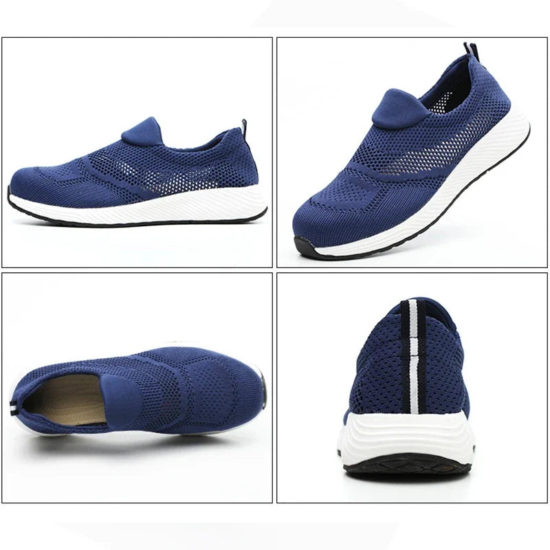 Breathable Safety Shoes Man Steel Toe Anti-Puncture Reinforced Sole Men's Work Shoes Lightweight Slip Resistant Safety Sneaker