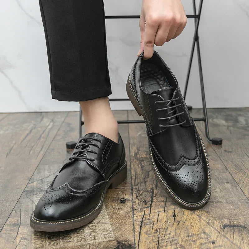 Handmade Mens Wingtip Oxford Shoes Grey Leather Brogue Men's Dress Shoes Classic Business Formal Shoe for Men Chaussure Hommes