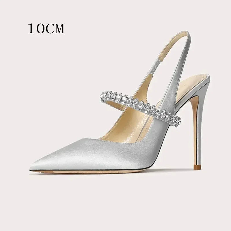Size 34 45 Women's Diamond Bao Head Sandals New Thin Heel Pointed Sheepskin Leather High Heels Women's Wedding Shoes