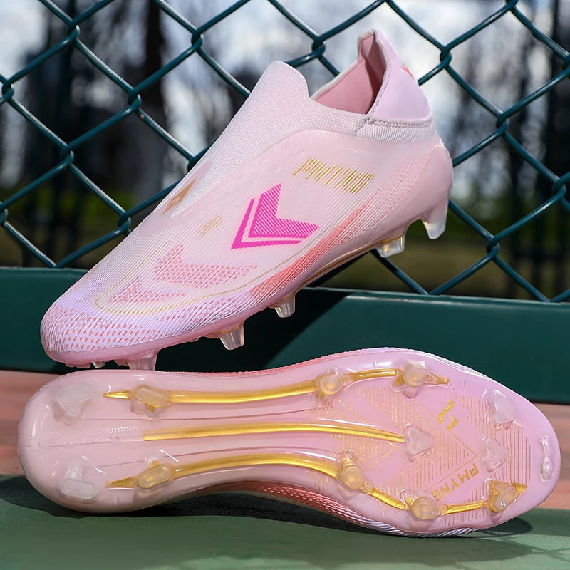Summer Dopamine Football Shoes for Male and Female Students, Long-Spiked, Laceless, Non-Slip, Wear-Resistant, Natural Turf Training Shoes