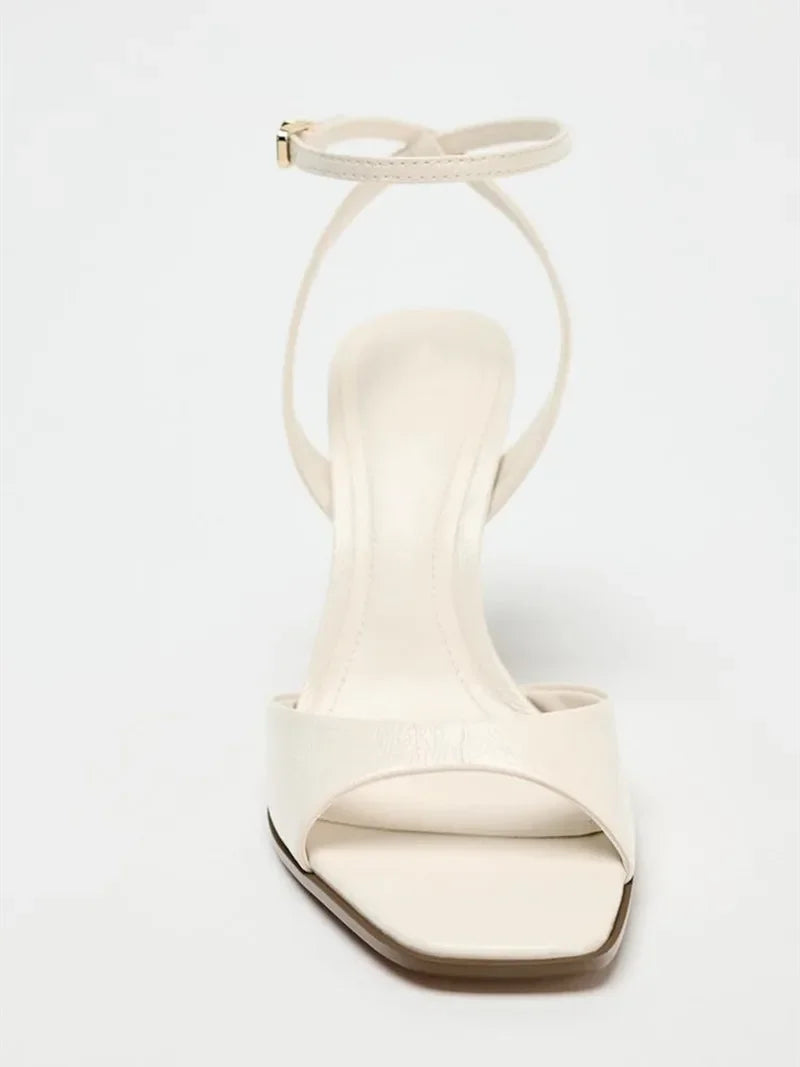 Black Patent Leather Ankle Strap Buckle Heeled Sandals Women Sexy Square Open Toe High Heels Summer Elegant Party Office Shoes