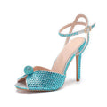 Runway style Rhinestone Sequined Peep toe Women Gladiator Sandals Summer Elegant High heels Crystal Wedding Banquet Bridal Shoes